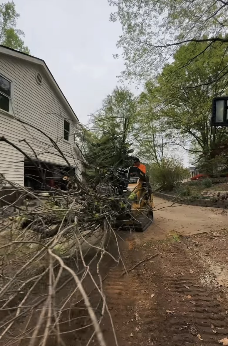 Storm damage cleanup with professional tree service equipment